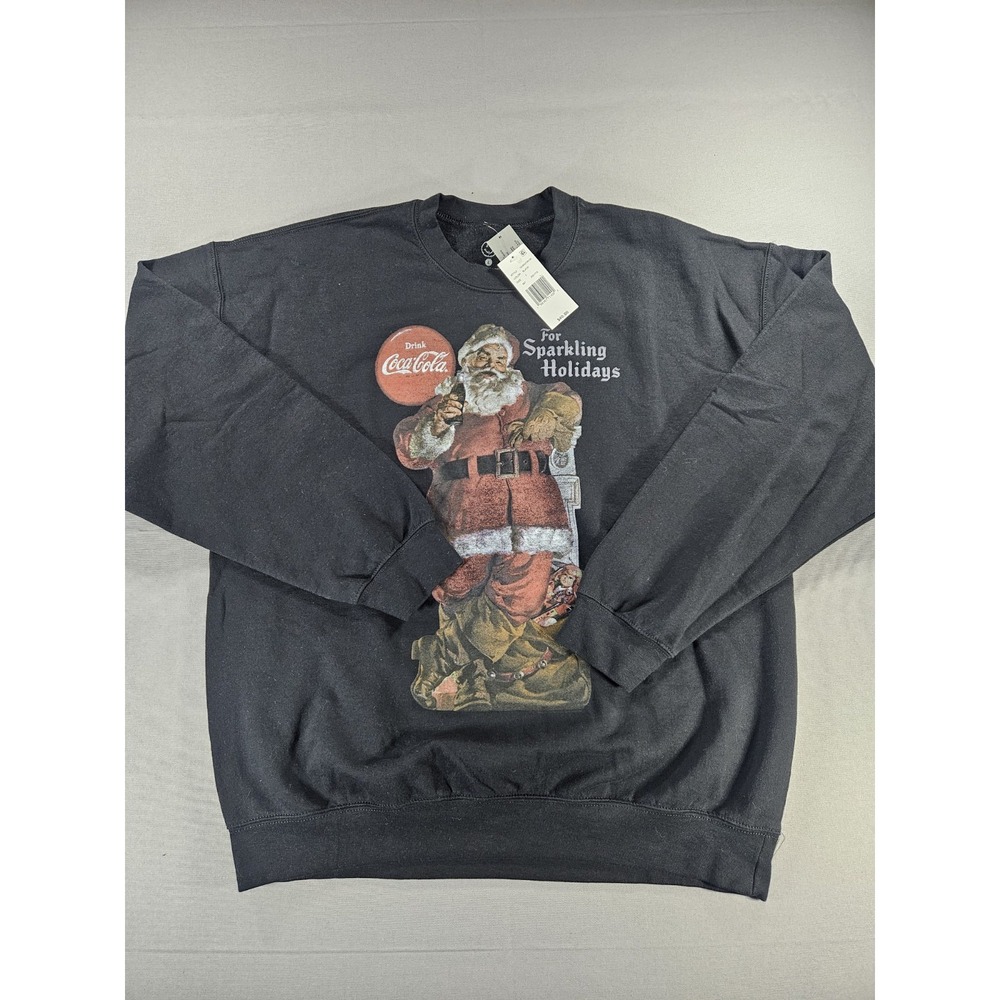 Lucky Brand Coca-Cola Sweatshirt Large Black Vintage Santa Sparkling Holidays